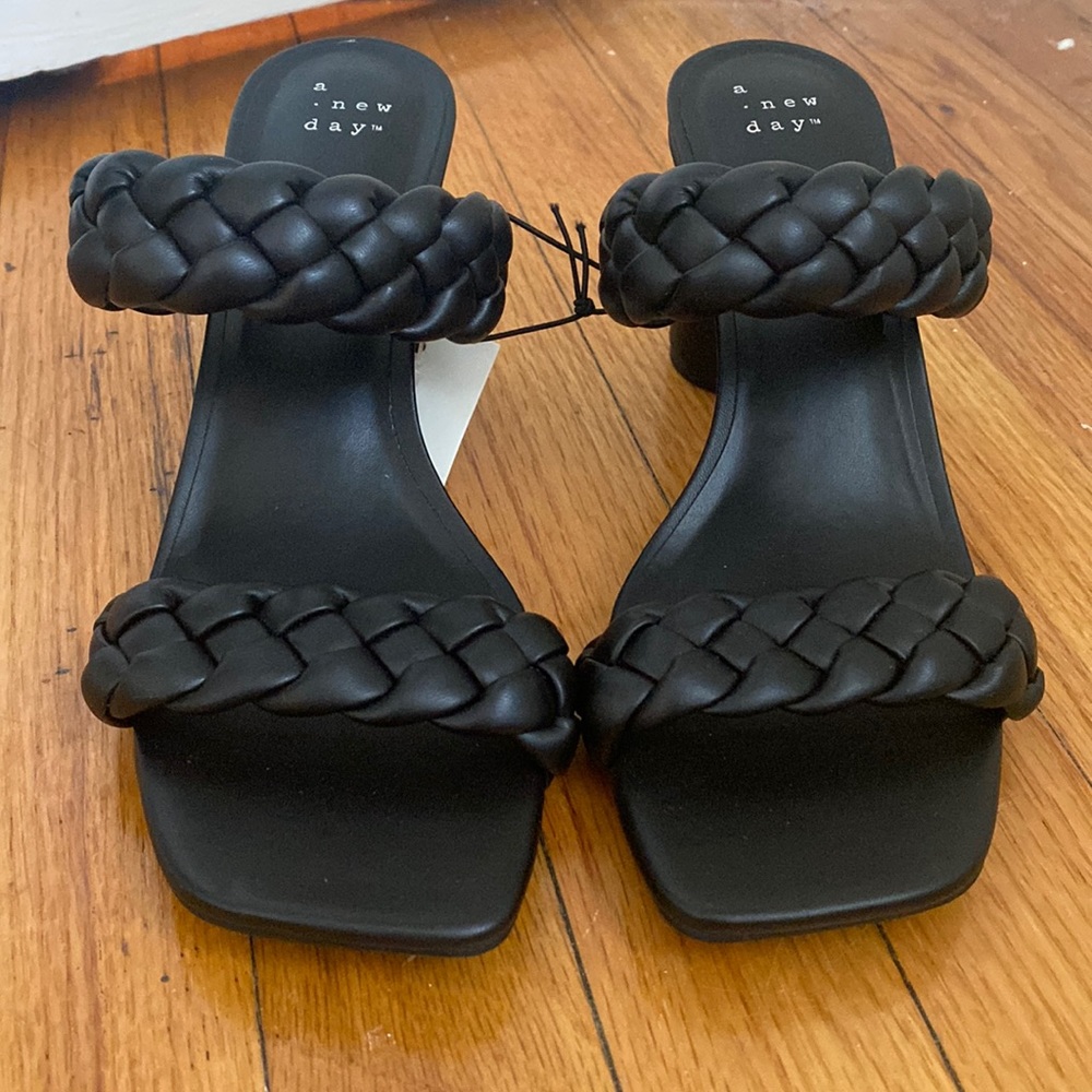 Black braided heels